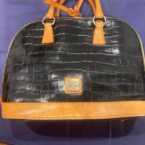 Dooney & Bourke Black and Tan Croc-Embossed Satchel